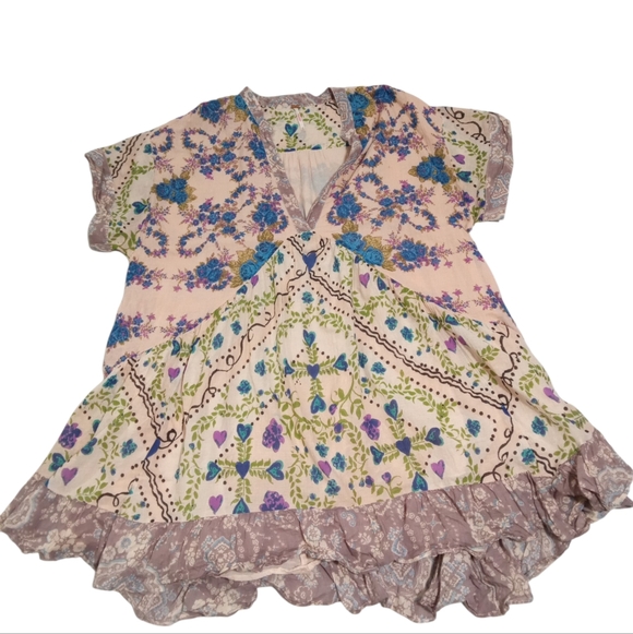 Free People Floral V-Neck Mini Dress Boho Pocket Sundress Women’s M - Picture 7 of 8